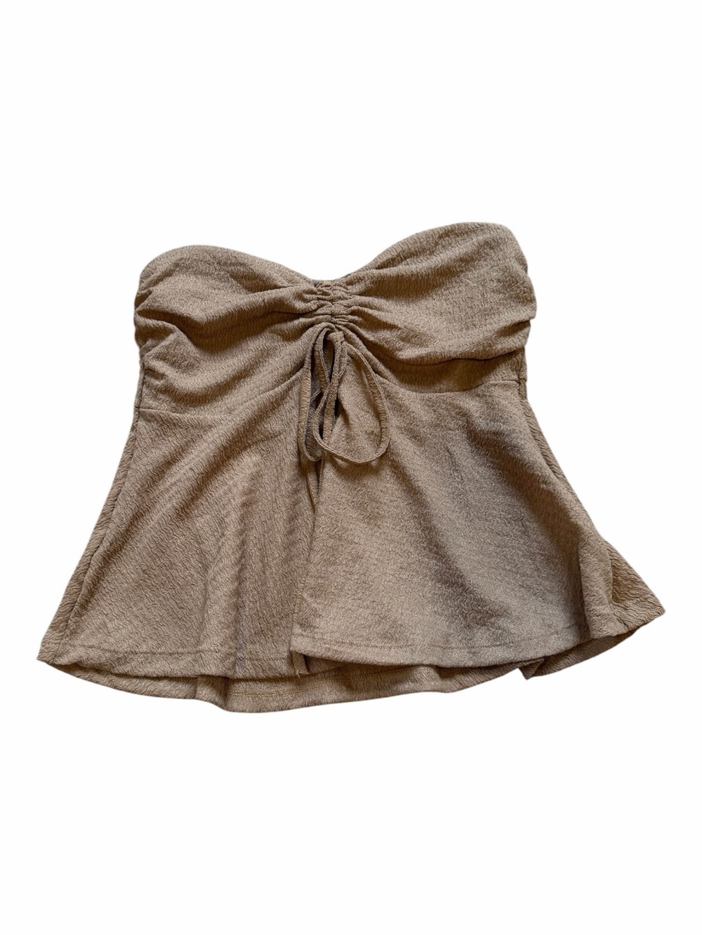 Amazon Strapless Ruched Tie Front Peplum Top - Taupe